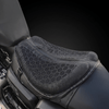 Black honeycomb motorcycle seat cushion fitted on a motorcycle seat